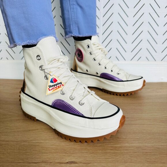 Converse Run Star Hike Hi Platform 10.5 Women Shoes Beige Purple Sneaker A09796C - Picture 2 of 13
